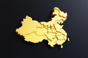 3d d'oro Cina carta geografica su nero sfondo foto