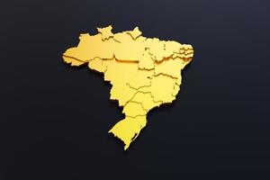 3d d'oro brasile carta geografica su nero sfondo foto