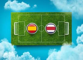 Spagna vs costa rica contro bandiera calcio concetto. calcio campo stadio, 3d illustrazione foto