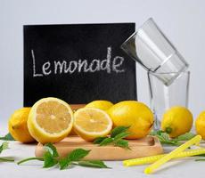 fresco maturo totale giallo limoni e nero telaio con un iscrizione limonata foto