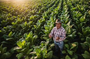 asiatico anziano maschio contadino Lavorando nel tabacco piantagione foto