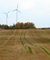 due turbine eoliche in un campo foto