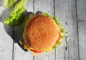 Hamburger, cheeseburger, superiore Visualizza, piatto Visualizza, piatto posare foto