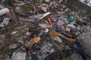 vicino su dumping di rifiuto nel foresta concetto foto