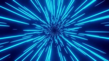 iper-velocità neon luce. retrò blu neon iper ordito. fantascienza velocità di leggero nel galassia. tempo viaggio iper salto. 3d illustrazione. foto
