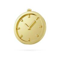 oro metallo allarme orologio icona. d'oro orologio minimo design concetto di volta. 3d oro orologio isolato su bianca sfondo. 3d allarme per orologio ora e più minuto foto