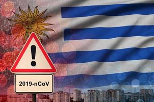 Uruguay bandiera e coronavirus 2019-ncov mettere in guardia cartello. concetto di alto probabilità di romanzo coronavirus scoppio attraverso in viaggio turisti foto