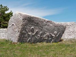 stecci medievale lapidi cimiteri dugo polje nel blidinje, beh. unesco luogo. storico posto di interesse. il lapidi caratteristica un' largo gamma di decorativo motivi e iscrizioni. foto