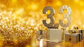 il 3.3 e oro regalo scatola su bokeh per marketing o vendita promozione 3d interpretazione foto