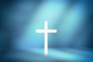 astratto di Cristo attraversare illuminazione nel il blu camera con leggero perdere, adatto per cristiano religione concetto. foto