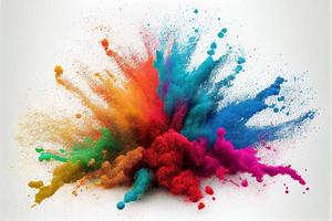 colorato arcobaleno holi dipingere colore polvere esplosione isolato bianca largo panorama sfondo 3d e illustrazioni foto