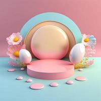rosa podio decorato con brillante uova e fiori per Prodotto Schermo Pasqua vacanza foto