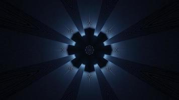 illustrazione 3d caleidoscopio di luci e forme blu, nere e bianche per lo sfondo o lo sfondo foto