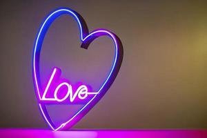 il cuore forme su astratto leggero neon luccichio sfondo nel amore concetto per san valentino giorno con dolce e romantico. neon cuore raggiante sfondo spazio per testo. design e digitale Materiale. foto