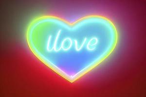 il cuore forme su astratto leggero neon luccichio sfondo nel amore concetto per san valentino giorno con dolce e romantico. neon cuore raggiante sfondo spazio per testo. design e digitale Materiale. foto