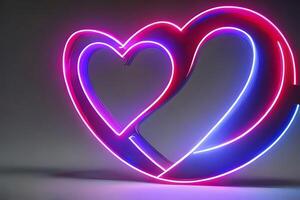 il cuore forme su astratto leggero neon luccichio sfondo nel amore concetto per san valentino giorno con dolce e romantico. neon cuore raggiante sfondo spazio per testo. design e digitale Materiale. foto