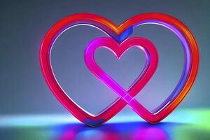 il rosso cuore forme su astratto leggero neon luccichio sfondo nel amore concetto per san valentino giorno con dolce e romantico. neon cuore raggiante sfondo spazio per testo. design e digitale Materiale. foto