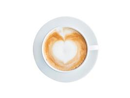 superiore Visualizza tazza di caffè su isolato bianca con ritaglio sentiero. foto
