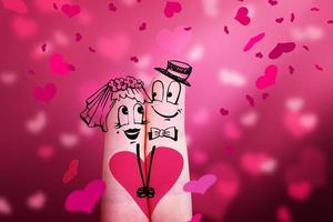 felice coppia di dita innamorate che celebra il giorno di San Valentino. illustrazione 3d. foto