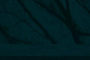 marmo tavolo con albero rami ombra su calcestruzzo parete struttura sfondo nel buio tono, adatto per Prodotto presentazione sfondo, Schermo, e finto su per Halloween concetto. foto