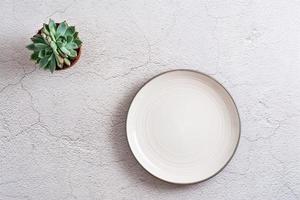 ceramica piatto e succulento su un' strutturato grigio sfondo. eco modello. superiore Visualizza. foto