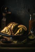 indulgere nel il ricco sapori di latino America con nostro empanadas. acquolina in bocca immagini vetrina tradizionale, strada cibo, e buongustaio stili di Questo Amati piatto foto