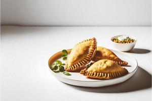 portare un' toccare di raffinatezza per il tuo legati al cibo progetti con nostro empanadas su un' bianca sfondo. vetrina il ricco sapori e diversità di latino americano cucina foto