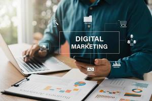 l'idea della tecnologia di marketing digitale online. aumentare l'efficienza dei meccanismi di marketing digitale. seo. pubblicità. foto