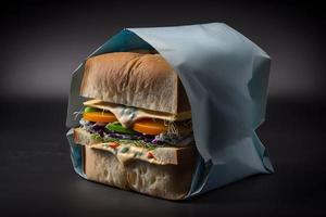 fatti in casa prendere lontano Sandwich confezionato nel un' grigio carta cibo fotografia foto