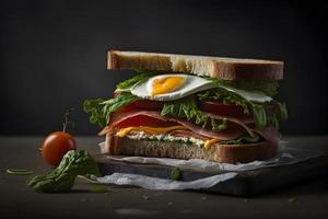 croccante e delizioso Sandwich fatto di ingredienti per prima colazione cibo fotografia foto