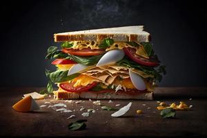 croccante e delizioso Sandwich fatto di ingredienti per prima colazione cibo fotografia foto