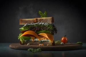 croccante e delizioso Sandwich fatto di ingredienti per prima colazione cibo fotografia foto