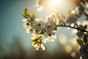 fotografie primavera fioritura - bianca fiori e luce del sole nel il cielo, fotografia