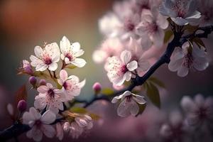 bellissimo ciliegia albero con tenero fiori. sorprendente primavera fiorire foto