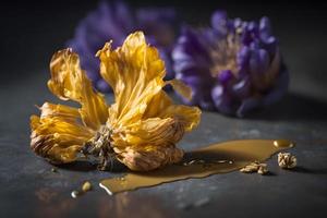 fatti in casa e gustoso fritte lilla fiore nel girasole olio fotografia foto