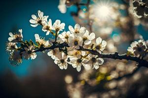 fotografie primavera fioritura - bianca fiori e luce del sole nel il cielo, fotografia