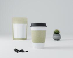 carta caffè tazza e caffè fagioli su bianca sfondo. foto