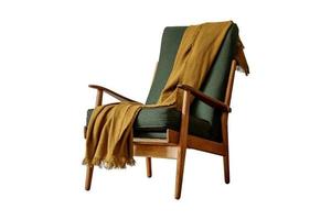 43 verde sedia con di legno gambe e mostarda coperta isolato su un' trasparente sfondo foto