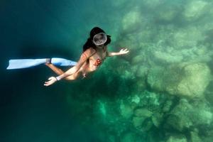 messicano bellissimo ragazza nuoto subacqueo guardare a voi foto