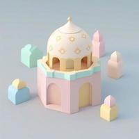 minuscolo carino isometrico moschea emoji, morbido pastello colori, 3d icona. foto