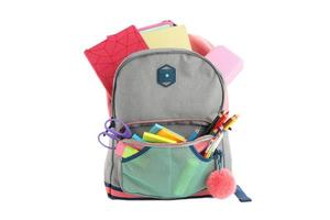 3428 grigio Borsa con scuola forniture isolato su un' trasparente sfondo foto