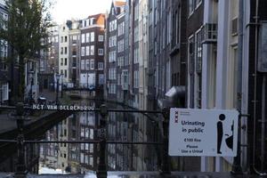 fare non fare pipì no urinare nel il strada cartello nel amsterdam canale foto