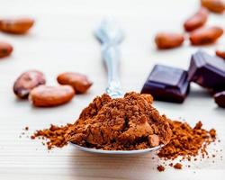 cacao in polvere su un cucchiaio foto