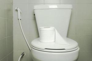 gabinetto carta rotolo su bagno foto