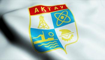 3d agitando Kazakistan città bandiera di aktau avvicinamento Visualizza foto