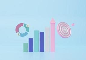 3d illustrazione statistica finanza grafico grafico analitica ottimizzazione azione mercato per investire attività commerciale sito web sviluppo concetto. ricamato freccia bersaglio pianificazione. interpretazione foto