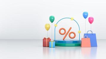 3d illustrazione per shopping offerta. 3d palcoscenico con un offrire foto