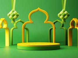 3d rendere Ramadan eid mubarak Festival celebrazione con vuoto Prodotto Schermo e moschea islamico Festival decorazione promozione vendita pubblicità design foto