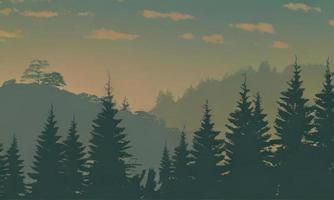 foresta nel il montagne sfondo, alberi silhouette sfondo foto
