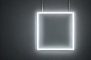 luminosa bianca rettangolo neon a il parete fondale e sfondo. foto